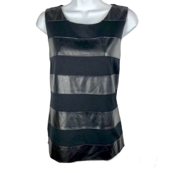 Banana Republic faux leather stripe ponte sleeveless top black - Picture 1 of 11